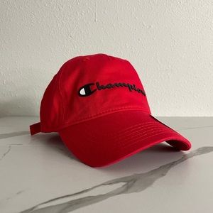 Champion Unisex Adult Ameritage Dad Hat Script Logo Red Adjustable Cap